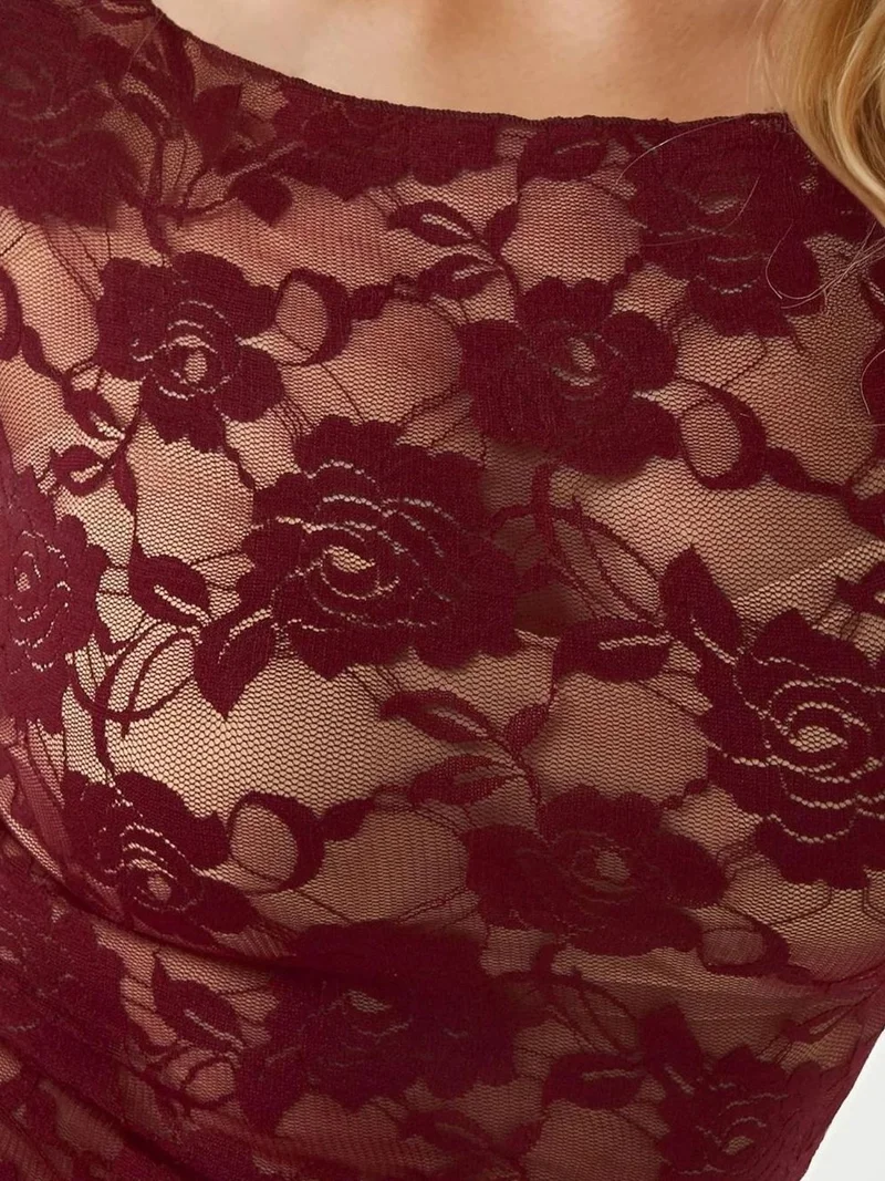 Hiccup Burgundy Red Floral Lace Crop Top Pika Collection for Women | Best Price UAE