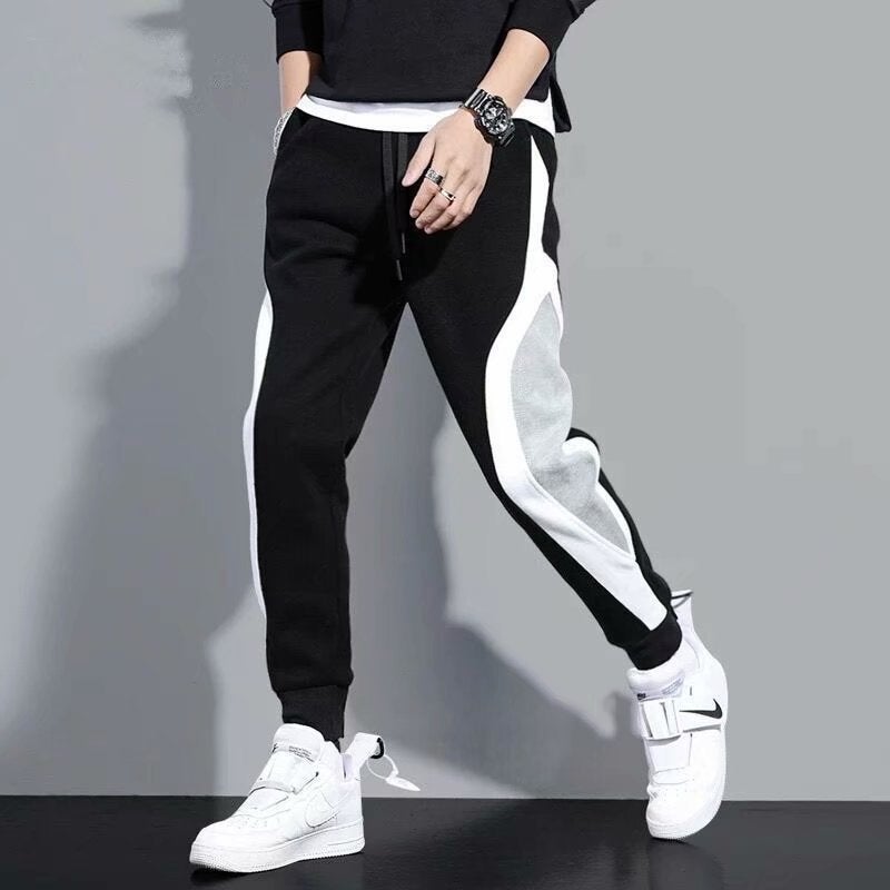 Spring and Summer Thick Stitched Sweatpants Trendy Brand Loose Yu Wenle Sports Pants Tie Pants Mens Striped Casual Pants ins 039 Black 