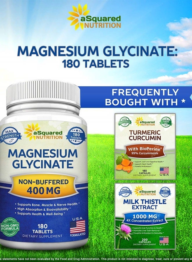 aSquared Nutrition Magnesium Glycinate 400mg - 180 Tablets - Max Strength Magnesium Bisglycinate Supplement - Maximum Bioavailability & Absorption - Non-GMO - Not Buffered - Supports Muscles, Bones & Heart - Image 5