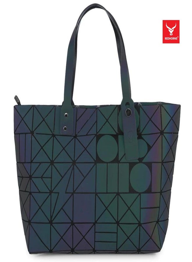 REDHORNS Holographic Luminous Handbag For Women, Ladies Travel Bag Colour Changing Reflective Tote Bag, Multi Geometric Pattern Womens Bag - Image 2