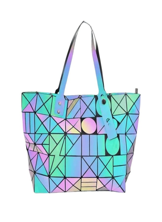 REDHORNS Holographic Luminous Handbag For Women, Ladies Travel Bag Colour Changing Reflective Tote Bag, Multi Geometric Pattern Womens Bag - Image 1