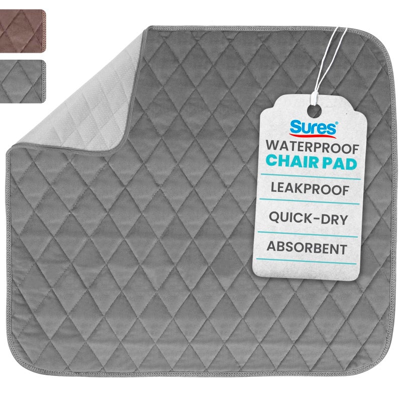 Sures Waterproof Chair Pads for Incontinence (22" x 21") - Washable, Waterproof Seat Protector - Chair Protector Seat Cover - Absorbent Pad for Bed, Seat, Car, Wheelchair & Recliner (Gray, 1 Pack) - Image 1