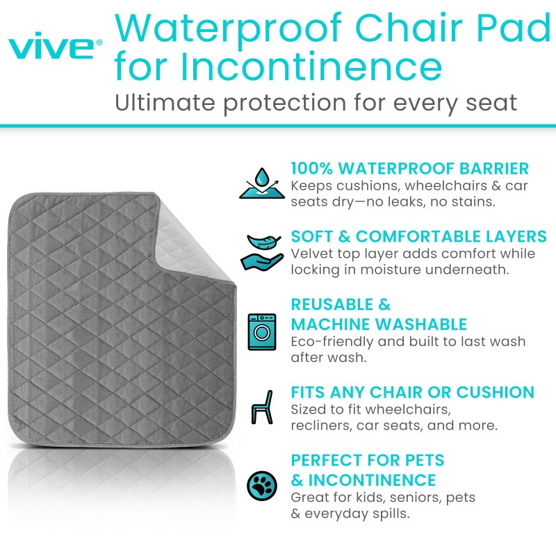 Sures Waterproof Chair Pads for Incontinence (22" x 21") - Washable, Waterproof Seat Protector - Chair Protector Seat Cover - Absorbent Pad for Bed, Seat, Car, Wheelchair & Recliner (Gray, 1 Pack) - Image 2