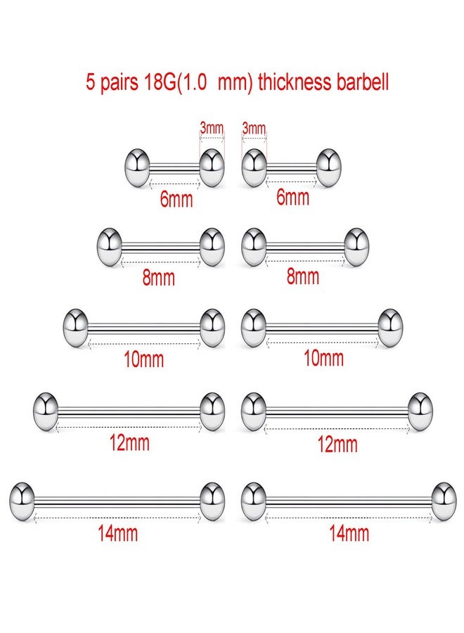 NewkeepsR Steel 5 Pairs-18G Short Nipple Rings, 18 Gauge Straight Barbell Industrial Cheek Dimple Piercing Bars Jewelry, Length 6mm/8mm/10mm/12mm/14mm - Image 2