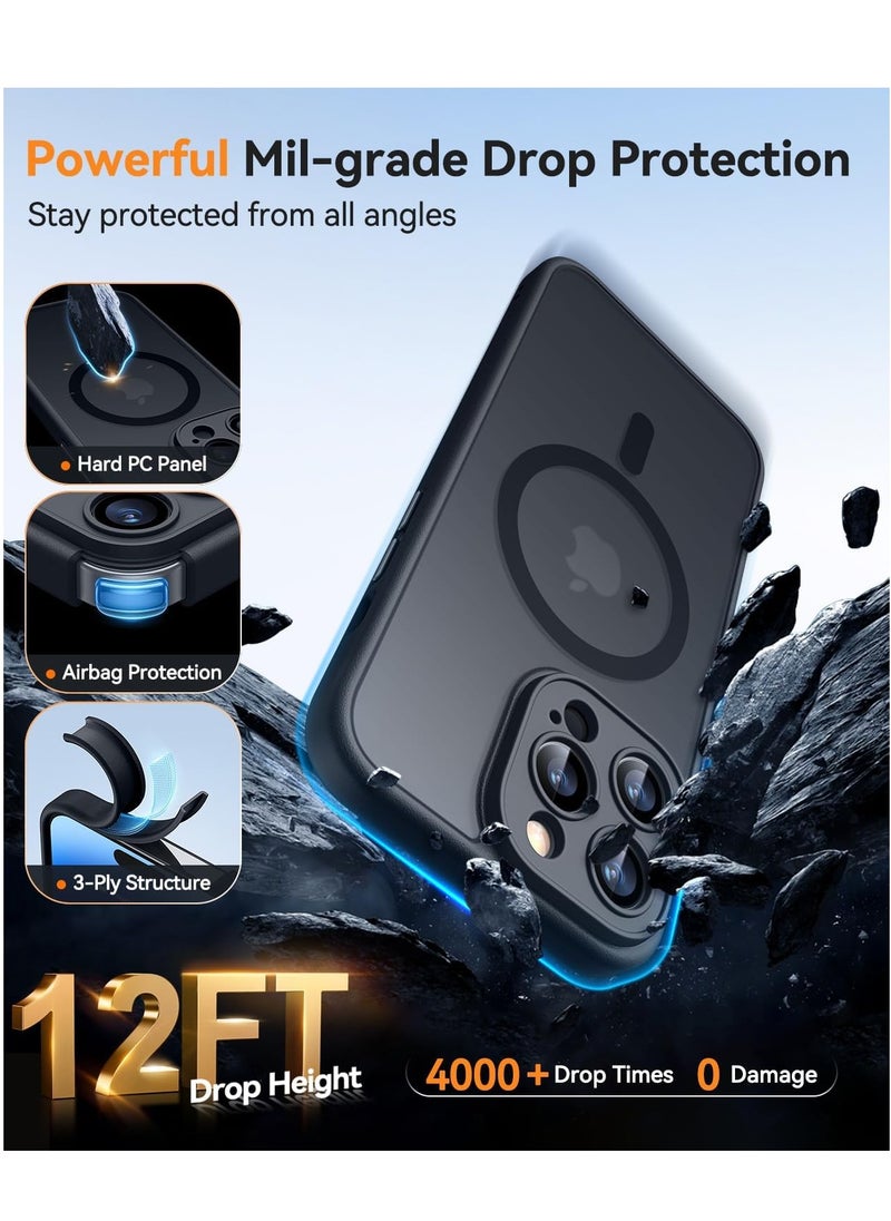 Magnetic Cover for iPhone 14 Pro Max 6.7 Inch, MagSafe Compatible, Full Camera Protection, Translucent Matte Slim Protective Shockproof Case, Black