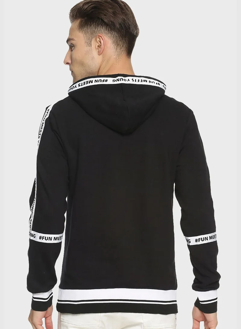 Campus Sutra Side Striped Hoodie
