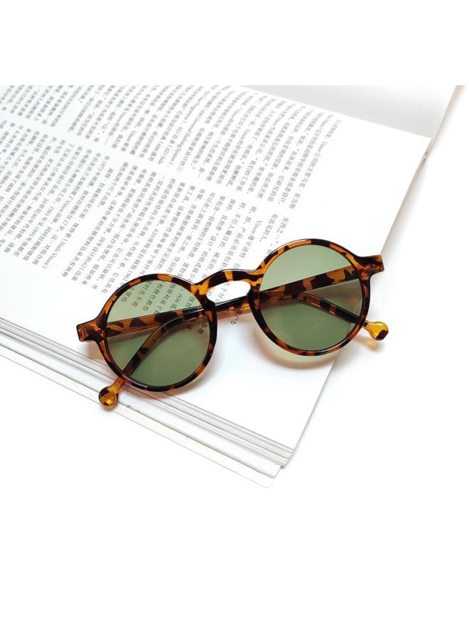 Sunglasses Vintage Round Frame Distinctive Children's Korean Fashionable Sunglasses Leopard Print Glasses Anti-ultraviolet New Sunshade Glasses