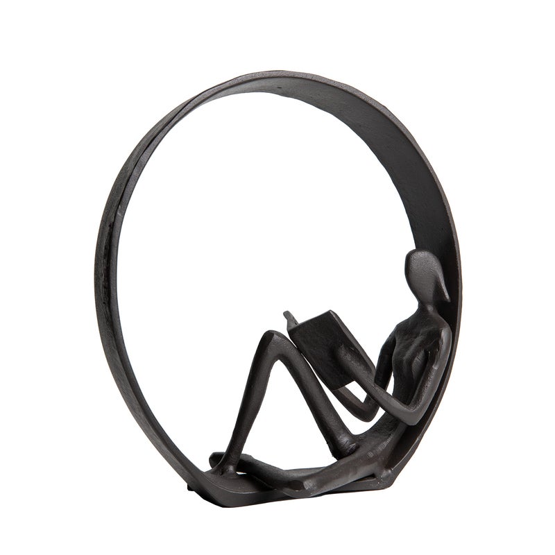 Danya B Danya B. Contemporary Encircled Male & Female Reader Cast Iron Sculpture Bookend Statues (Single Female)  - Image 1