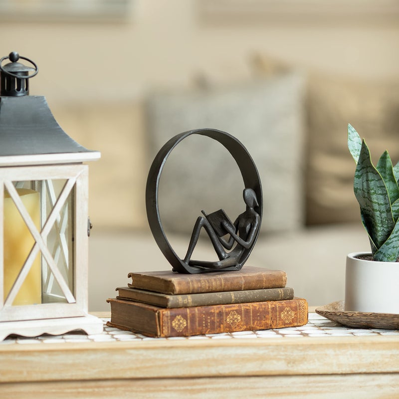Danya B Danya B. Contemporary Encircled Male & Female Reader Cast Iron Sculpture Bookend Statues (Single Female)  - Image 2
