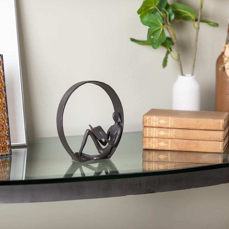 Danya B Danya B. Contemporary Encircled Male & Female Reader Cast Iron Sculpture Bookend Statues (Single Female)  - Image 5