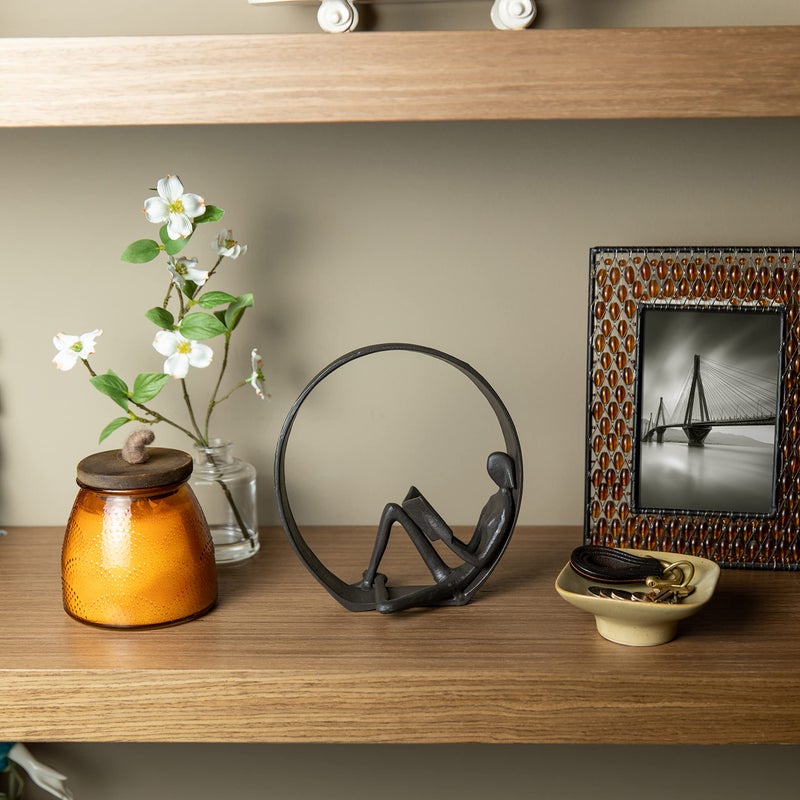 Danya B Danya B. Contemporary Encircled Male & Female Reader Cast Iron Sculpture Bookend Statues (Single Female)  - Image 4