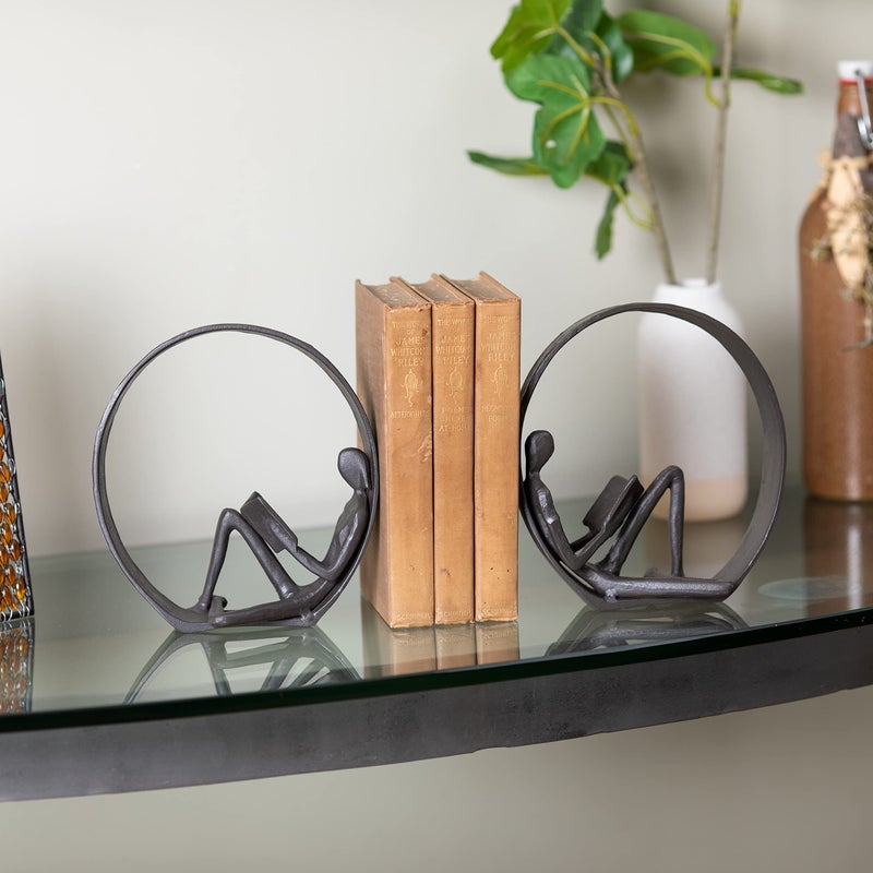 Danya B Danya B. Contemporary Encircled Male & Female Reader Cast Iron Sculpture Bookend Statues (Single Female)  - Image 3