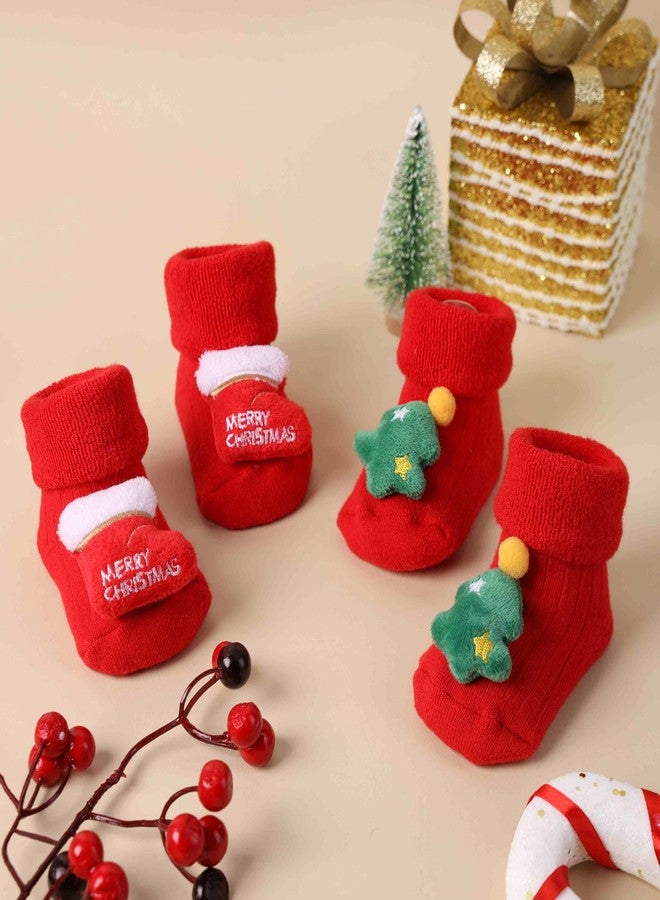Kicks & Crawl Baby Boys & Baby Girls Anti-skid/slip Winter Wonderland Socks - Pack of 2 - Image 2