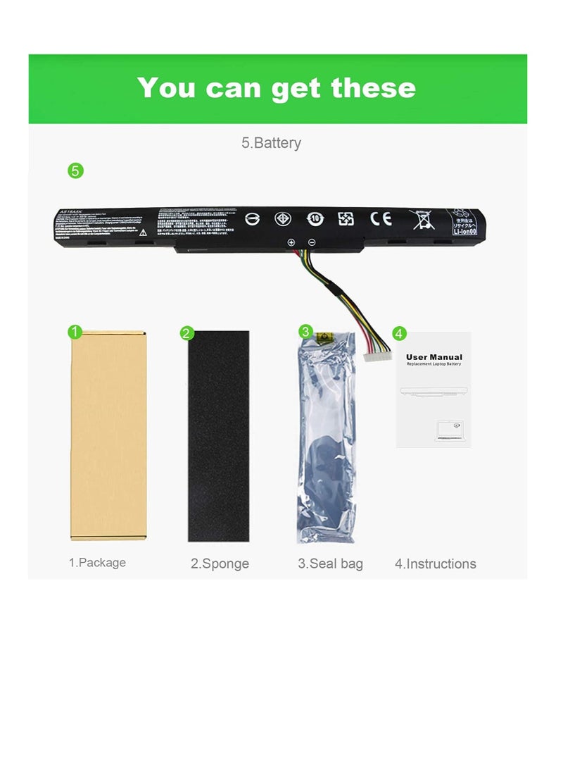 AS16A5K Battery Recplacement For Acer. Aspire E15 E5-475 E5-523 E5-553 E5-575 E5-575G E5-576 E5-774G E5-575G-53VG Series,Fit P/N AS16A7K AS16A8K