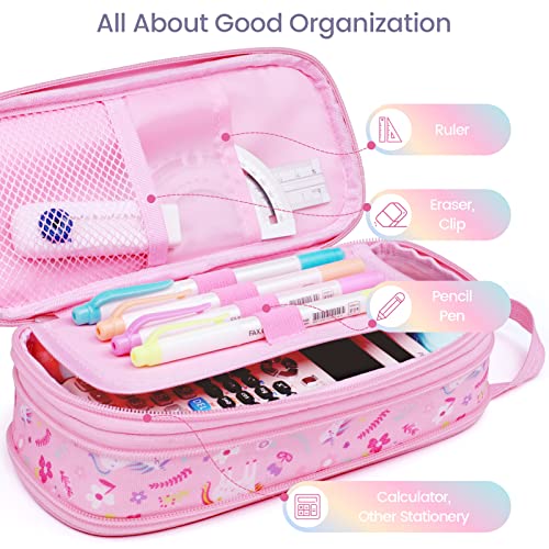 Bagseri Glitter Pencil Case for Girls - Expandable Kids Pencil Pouch Large Capacity Cute Pencil Bag for School, Pen Case Only (Pink, Unicorns) - Image 5