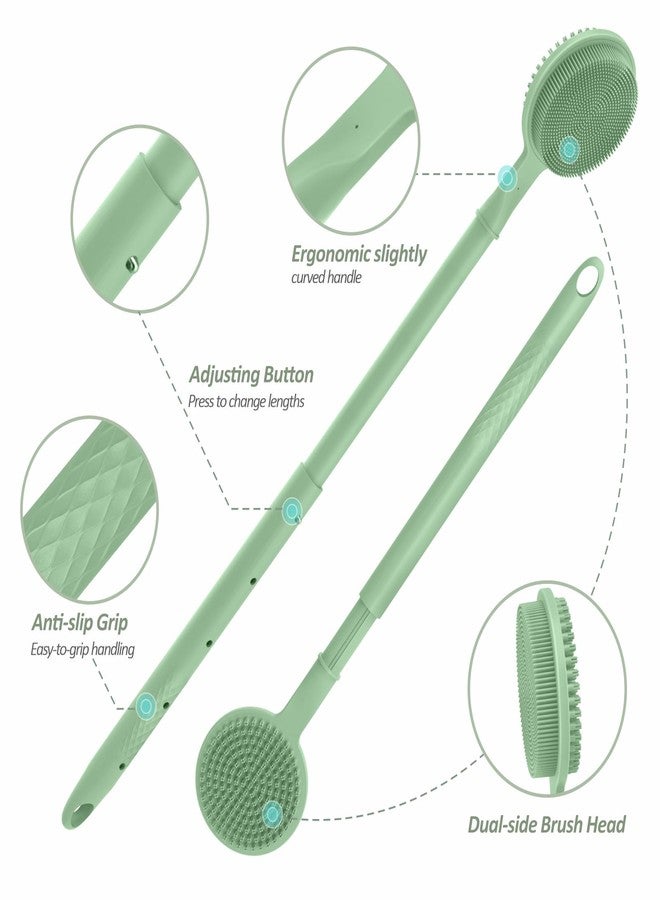GEENOA Adjustable Silicone Back Scrubber for Shower, 16''- 24'' Extendable Shower Back Scrubber for Rich Foam, 5-Length Back Brush Bath Brush with Dual-Side Head and Super-Lathering Bristles(Green) - Image 3