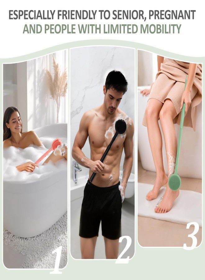 GEENOA Adjustable Silicone Back Scrubber for Shower, 16''- 24'' Extendable Shower Back Scrubber for Rich Foam, 5-Length Back Brush Bath Brush with Dual-Side Head and Super-Lathering Bristles(Green) - Image 5