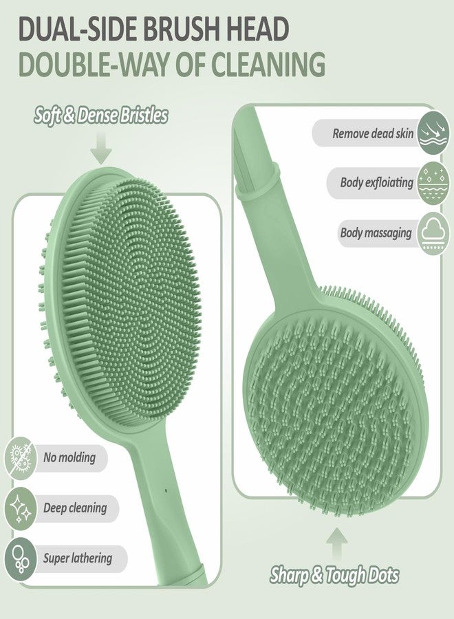 GEENOA Adjustable Silicone Back Scrubber for Shower, 16''- 24'' Extendable Shower Back Scrubber for Rich Foam, 5-Length Back Brush Bath Brush with Dual-Side Head and Super-Lathering Bristles(Green) - Image 4