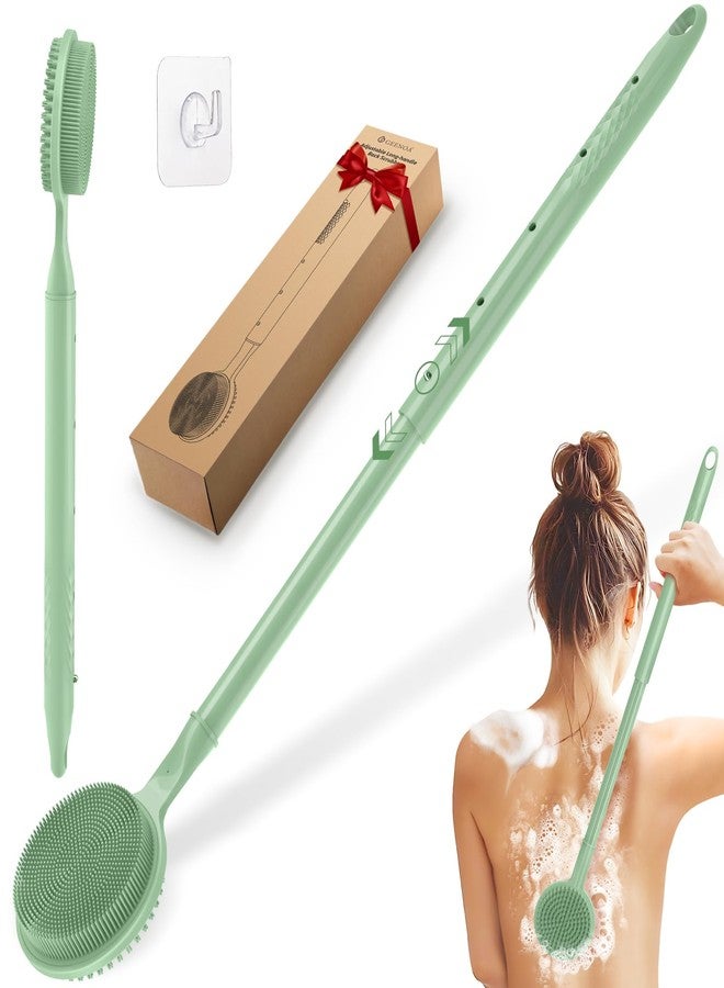 GEENOA Adjustable Silicone Back Scrubber for Shower, 16''- 24'' Extendable Shower Back Scrubber for Rich Foam, 5-Length Back Brush Bath Brush with Dual-Side Head and Super-Lathering Bristles(Green) - Image 1