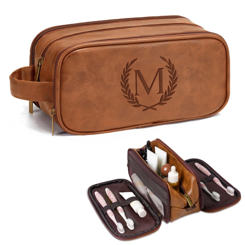 Janhavi Shaving Bag for Men Travel Waterproof Engraved Initials Wheat Make Up BagGroomsmen Gifts Mens Toiletry Travel Bag Mens Accessories Organizer Gifts for HimMedium Yellow Brown M - Image 2