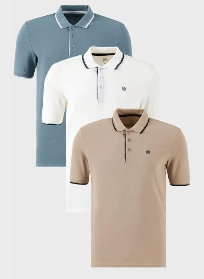 بوراتي تيشيرت رجالي بولو قطن ضيق مخطط من بوراتي  قطع