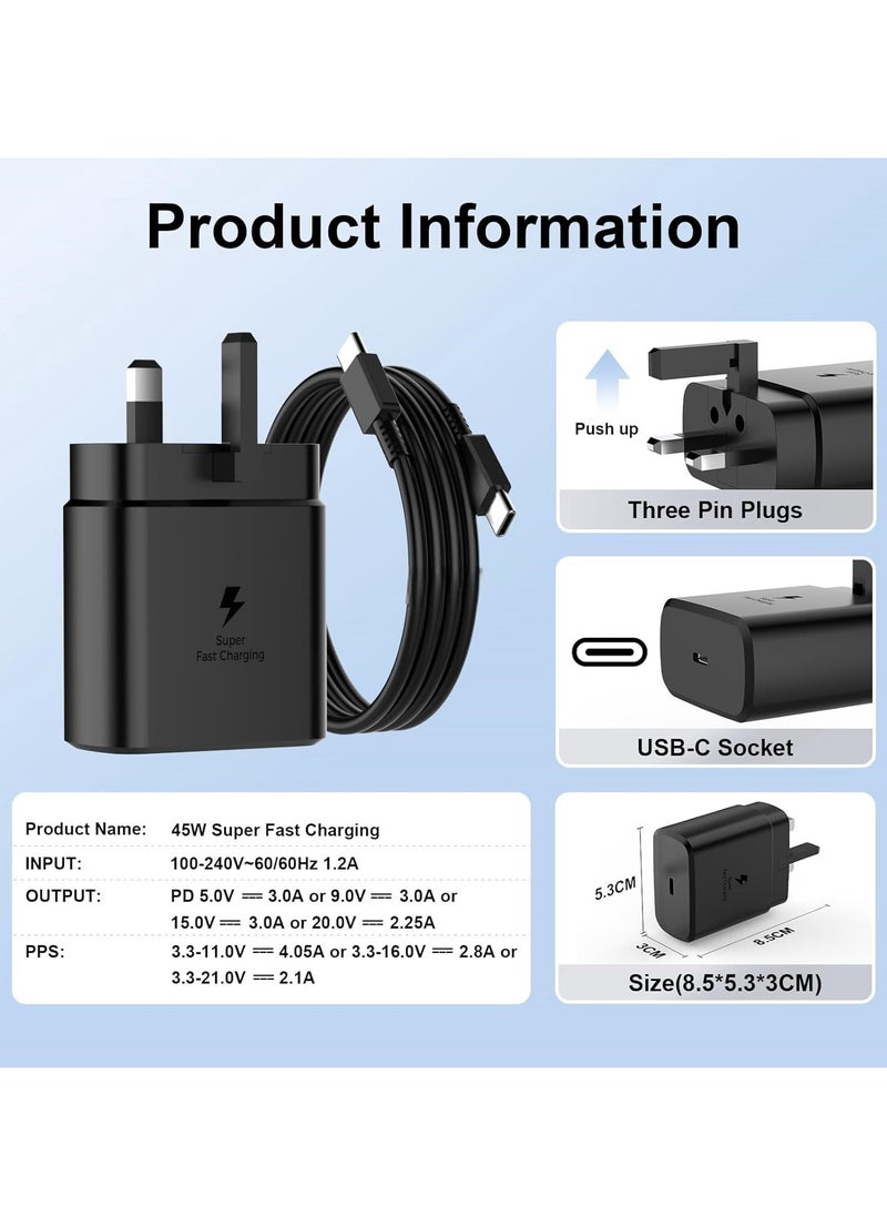 Generic - 45W Fast Charger for Samsung Galaxy S22, S22Ultra, S22+, S21, S20, A32, A33, A53, A73, USB C Super Fast Charger Plug with 2m Type C Charging Cable - Image 1