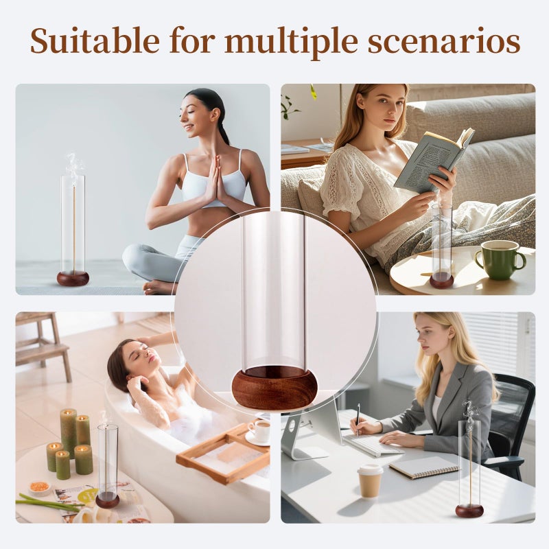 GDMOVFA Incense Holder,Walnut Wooden Incense Stick Holder with Detachable Glass Ash Catcher,Incense Bunner for Stick for Meditation Yoga Spa Gift - Image 5
