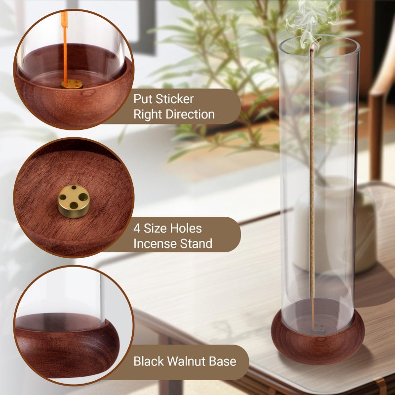 GDMOVFA Incense Holder,Walnut Wooden Incense Stick Holder with Detachable Glass Ash Catcher,Incense Bunner for Stick for Meditation Yoga Spa Gift - Image 3
