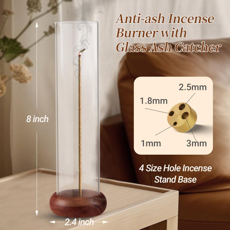 GDMOVFA Incense Holder,Walnut Wooden Incense Stick Holder with Detachable Glass Ash Catcher,Incense Bunner for Stick for Meditation Yoga Spa Gift - Image 2