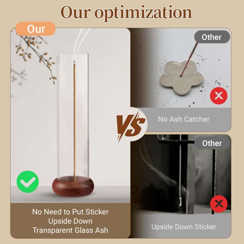 GDMOVFA Incense Holder,Walnut Wooden Incense Stick Holder with Detachable Glass Ash Catcher,Incense Bunner for Stick for Meditation Yoga Spa Gift - Image 4