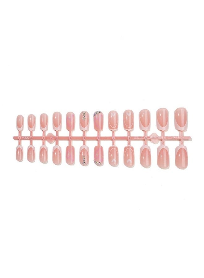 ROKHEVN Valentines Press on Nails Short Square Fake Nails French Tip Nails Press Ons with Design Love Heart Rhinestones Reuasble Glue on Nails Cute Acrylic Stick on Nail for Women Decorations 24Pcs - Image 4