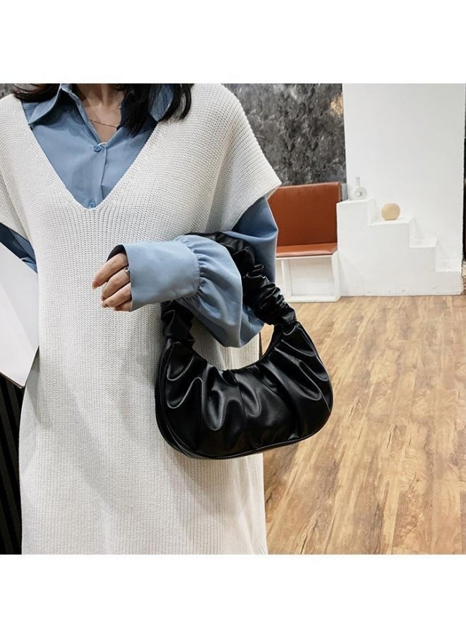 Women's PU Leather Satchel Bag, Ladies Retro Pleated Armpit Bag Shoulder Bag Tote Bags Clutch Bag, Portable Carrying Bag Side Bag Baguette Bag Beach Bag Phone Bag for Small Bag Girls/College Students  - Image 2