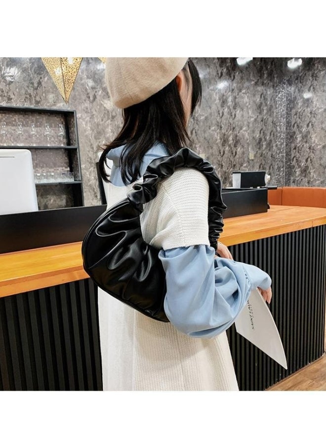 Women's PU Leather Satchel Bag, Ladies Retro Pleated Armpit Bag Shoulder Bag Tote Bags Clutch Bag, Portable Carrying Bag Side Bag Baguette Bag Beach Bag Phone Bag for Small Bag Girls/College Students  - Image 3