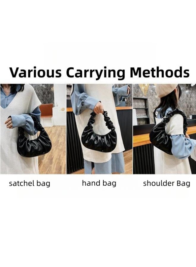 Women's PU Leather Satchel Bag, Ladies Retro Pleated Armpit Bag Shoulder Bag Tote Bags Clutch Bag, Portable Carrying Bag Side Bag Baguette Bag Beach Bag Phone Bag for Small Bag Girls/College Students  - Image 5