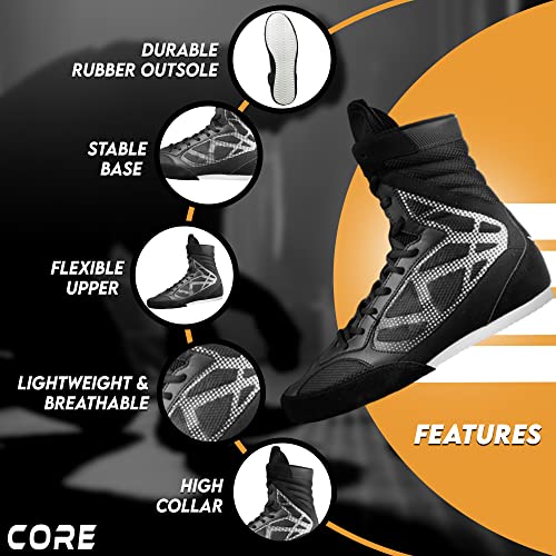 CORE Boxing Shoes - Lightweight Boxing Shoes for Men & Women - Boxing Training Shoes with High Support – High Traction Boxing Boots Black 7.5 US - Image 4