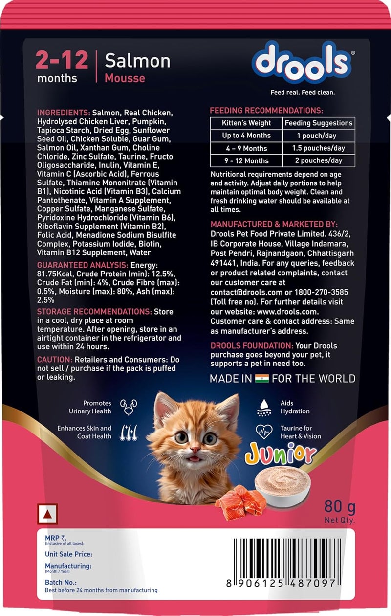 Drools Kitten Salmon Mousse 80g - Grain Free, High Protein, Easy to Digest - Image 2