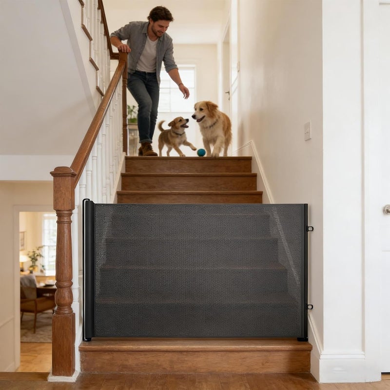 Dog Gate - No Drilling Retractable Safety Fence | Indoor Dog Cat Mesh Safety Gate | for Outdoor Home Bedroom Living Room Bathroom Hallway Staircase Porch Garage Garden - Image 3