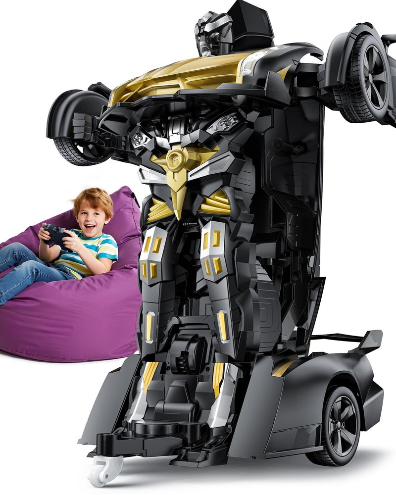 Veeniix V992 Transform Remote Control Car Transform Robot RC Cars 114 Scale 2in1 Robot Toy Car with Sound Light Gesture Sensing Automatic Deformation Great Gift Toys for Boys and Girls 46 Golden - Image 2