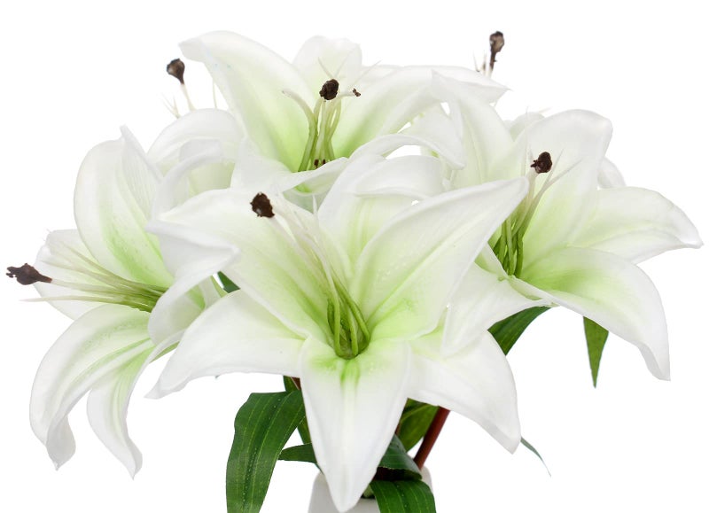 Tinsow 6 Pcs Artificial Lily Real Touch Fake Flowers Lily for Wedding Home Party Garden Shop Office Decoration Easter Lily (White, 6) - Image 5
