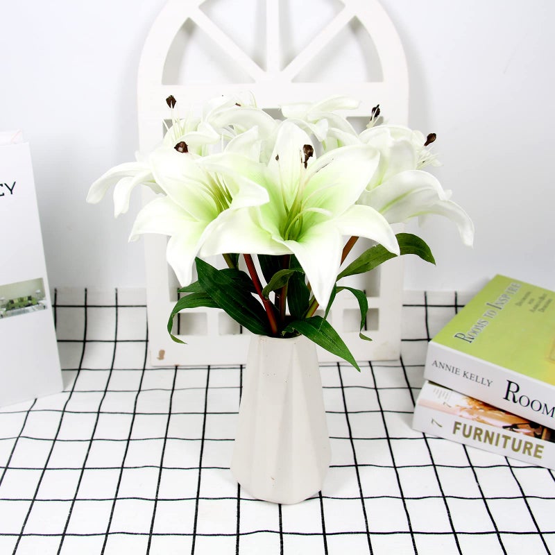 Tinsow 6 Pcs Artificial Lily Real Touch Fake Flowers Lily for Wedding Home Party Garden Shop Office Decoration Easter Lily (White, 6) - Image 3