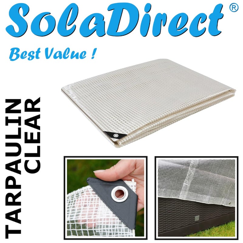 SolaDirect 3m x 3m Heavy-Duty Waterproof Mesh Clear Tarpaulin, Reinforced Transparent Tarp Cover with Rubber Strengthened Corners, Groundsheet, Outdoor Polyethylene Sheeting - Image 2