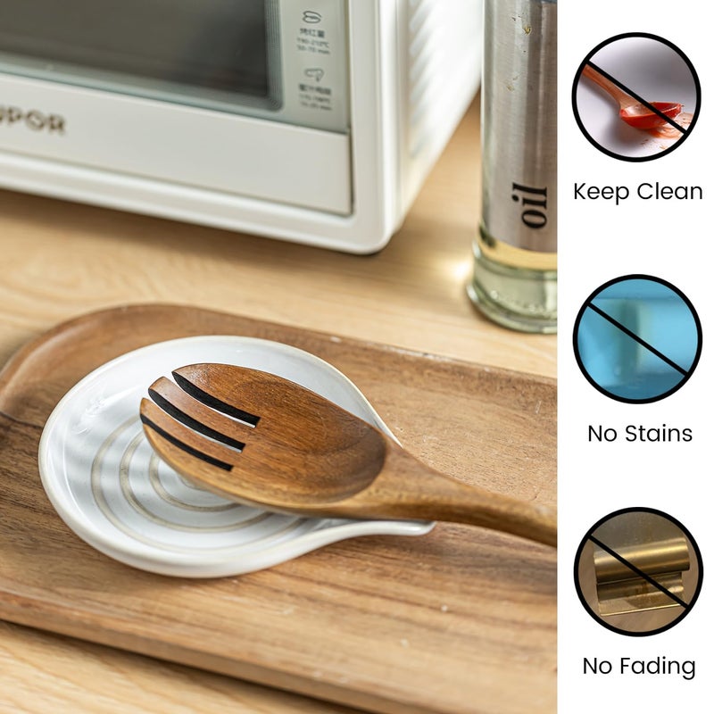 LAUCHUH Spoon Rest for Stove Top, Large Ceramic Spoon Holder for Kitchen Counter Spatula Rest Heat-Resistant Cooking Spoon Holder Utensil Rest, Modern Farmhouse Kitchen DÃ©cor for Easter, Cream, 5 Inch - Image 4