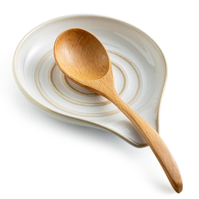 LAUCHUH Spoon Rest for Stove Top, Large Ceramic Spoon Holder for Kitchen Counter Spatula Rest Heat-Resistant Cooking Spoon Holder Utensil Rest, Modern Farmhouse Kitchen DÃ©cor for Easter, Cream, 5 Inch - Image 1