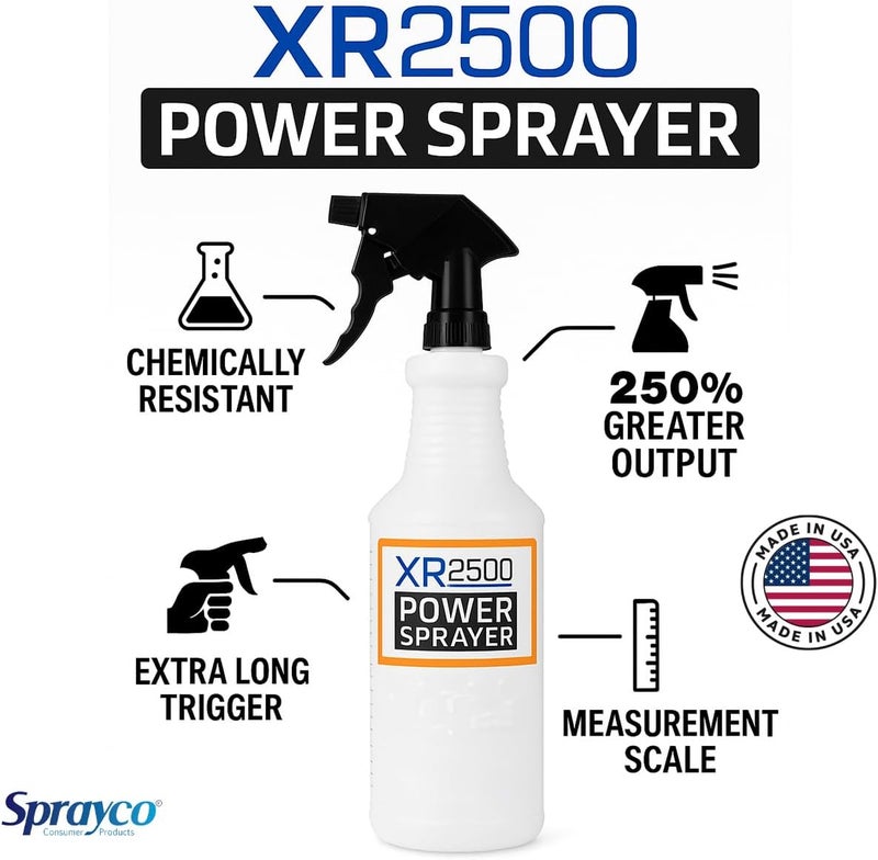 Sprayco Power Spray Bottles with High Output and Dilution Scale, Fully Adjustable and Chemically Resistant, 32oz, 2-Pack - Image 2