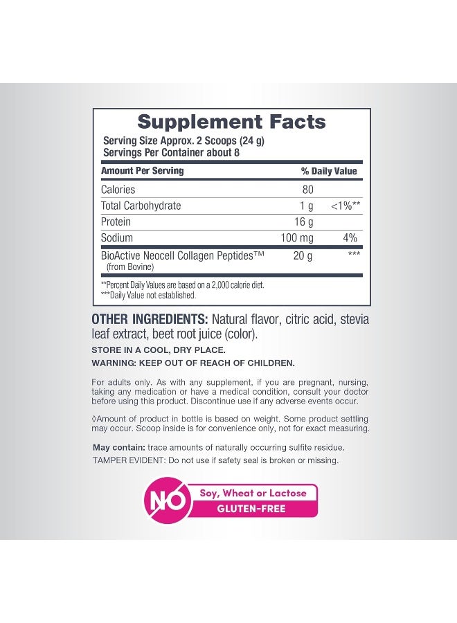 Neocell Super Collagen Peptides Powder (Type 1&3) 10g collagen peptides 6.7 Oz (190g) Berry Lemon Flavor With Other Natural Flavor. Keto certified + Gluten free + GrassFed. - Image 4