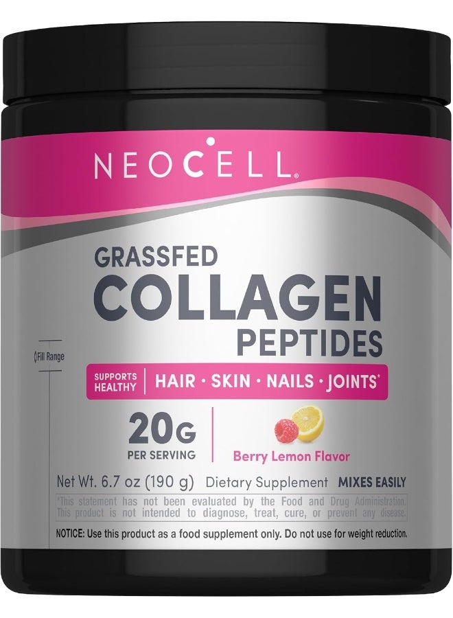 Neocell Super Collagen Peptides Powder (Type 1&3) 10g collagen peptides 6.7 Oz (190g) Berry Lemon Flavor With Other Natural Flavor. Keto certified + Gluten free + GrassFed. - Image 1