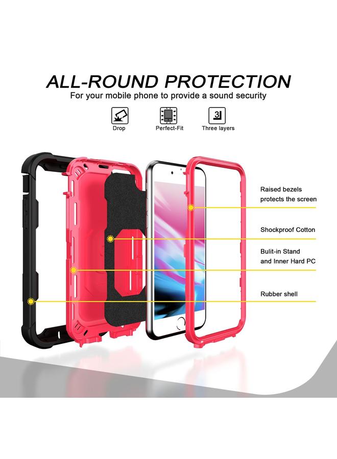 S-TOP Case For iPhone SE 2022 / SE 2020 / 8 / 7 PC + Rubber 3-layers Shockproof Protective Case with Rotating Holder - Image 3