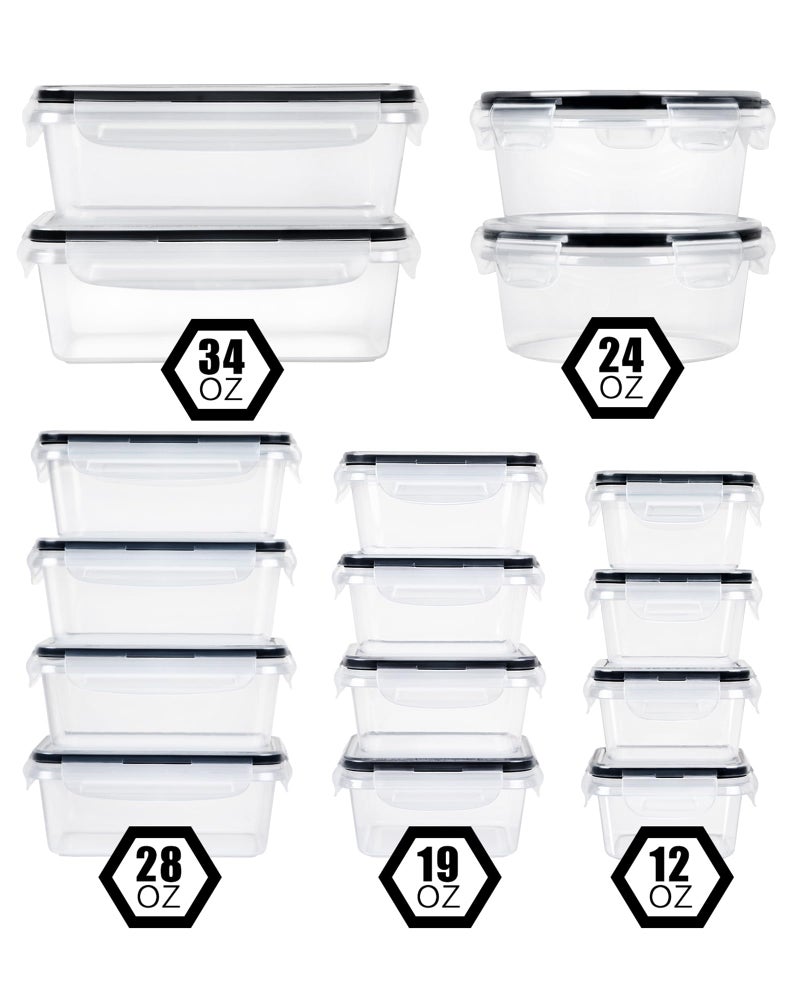 FOOYOO 32 Piece Food Storage Container with Lids (16 Containers + 16 Lids) - Plastic Food Airtight Leak Proof Snap Lock Lids  BPA Free Storage Containers with Lids - Image 3