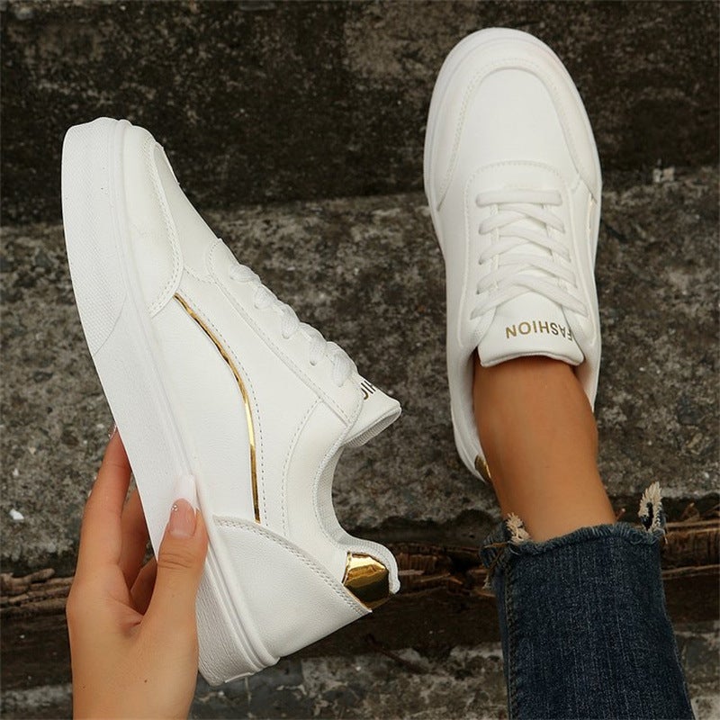 New Shoes 2024 Autum Versatile White Shoes Women'S Sports Flats Casual Thick Sole Heightening Board Shoes - Image 1