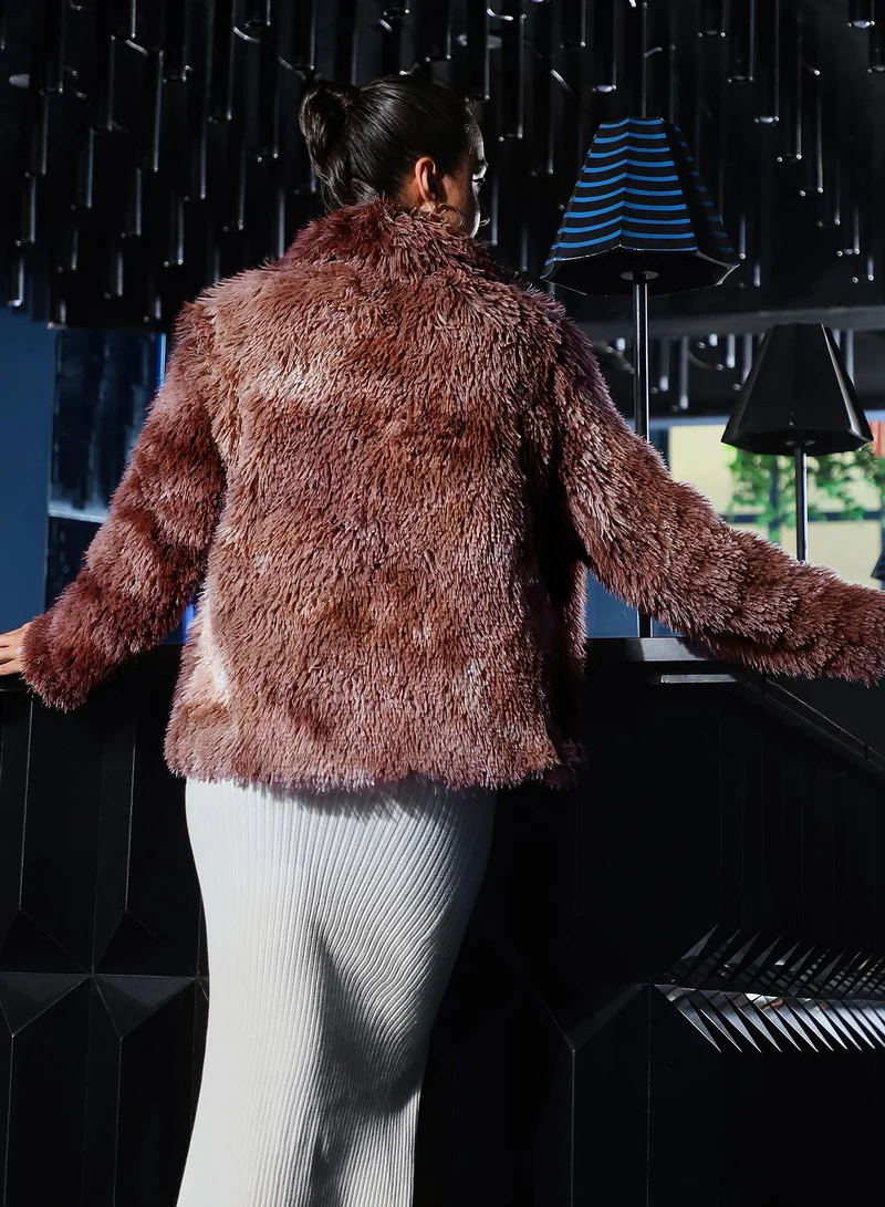 PINACOLADA  Women's Chocolate Brown Dye-Fur Shawl Jacket for Women | Best Price UAE